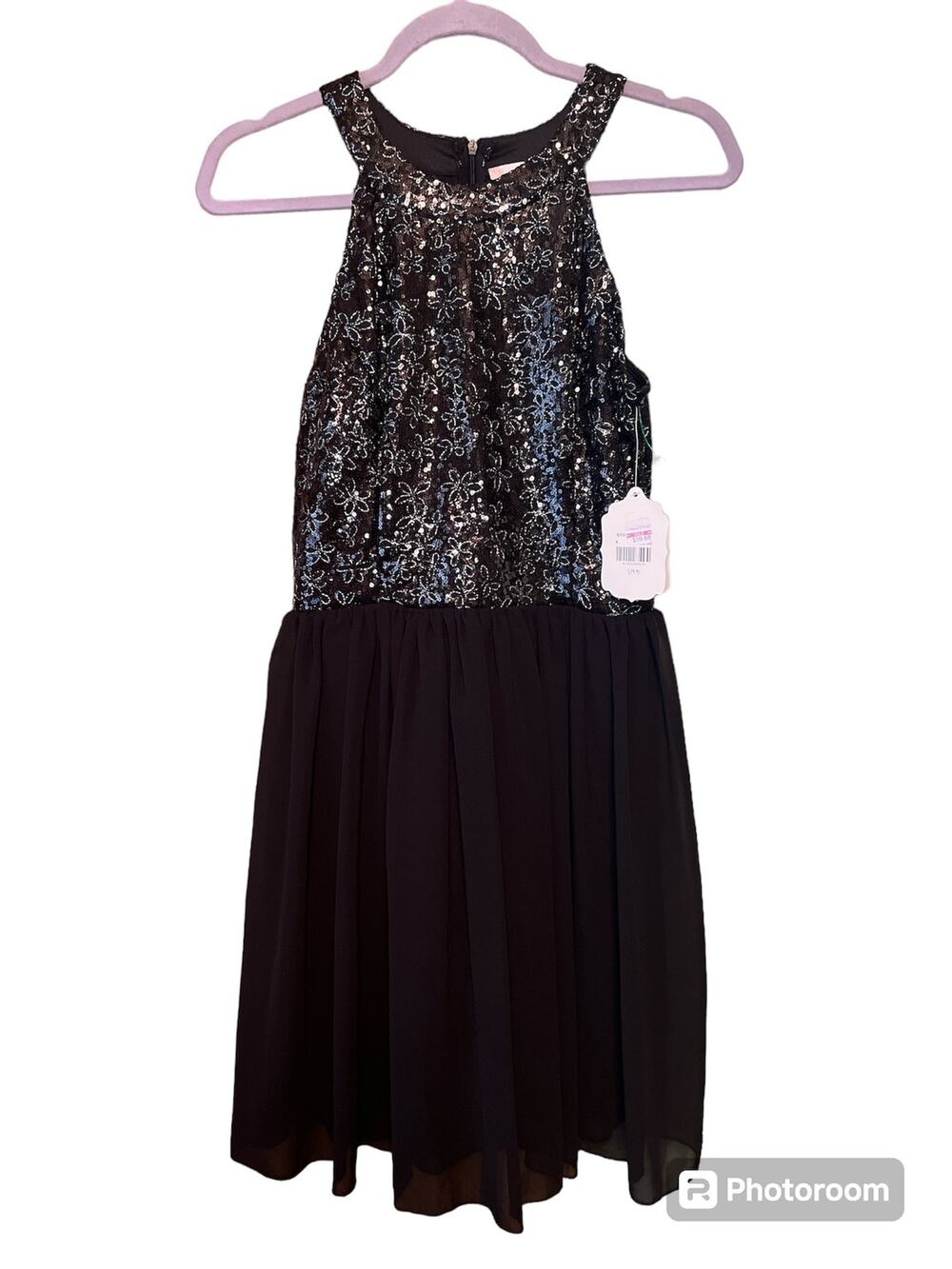 Altar'd State Floral Sequin Black Halter Mini Dress-M